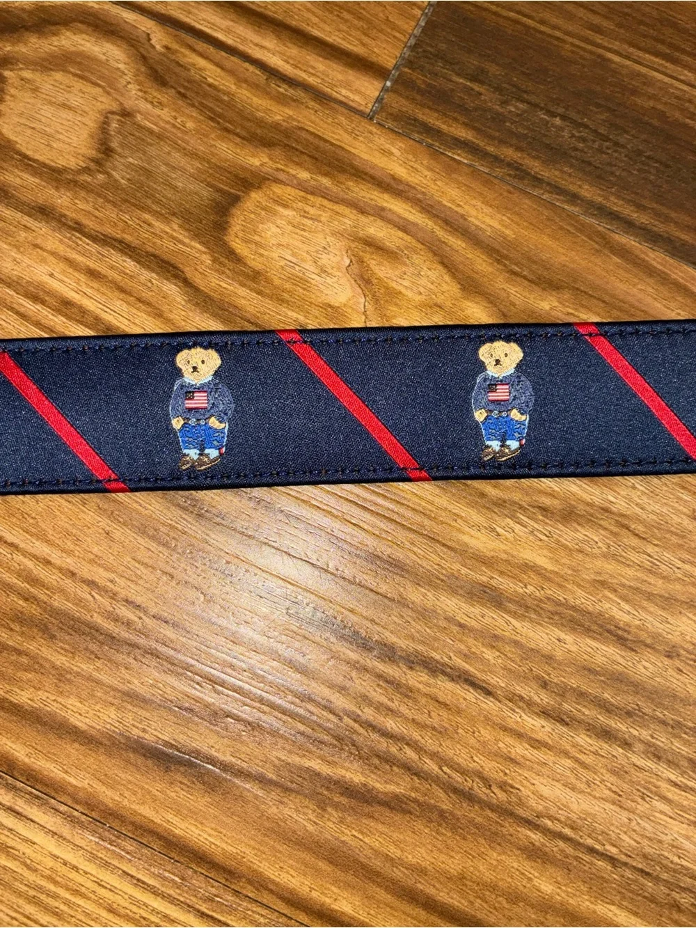 Polo Ralph Lauren Ribbon & Leather Flag Sweater Polo Bear Motif Belt - Picture 4 of 6